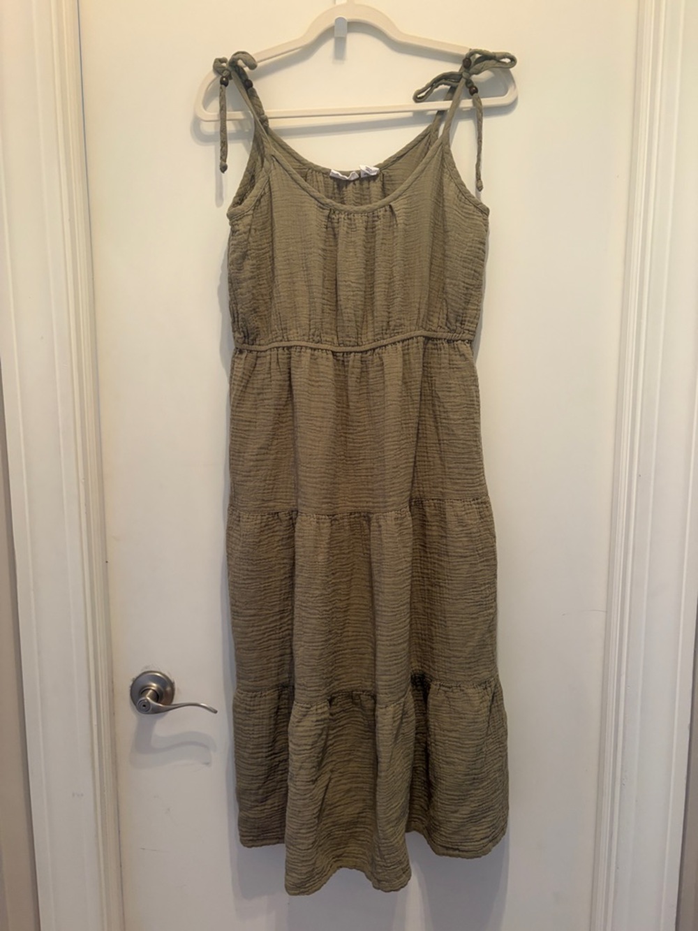 Lucky Brand Tiered Tie-Shoulder Midi Dress in Olive